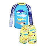 YAGATA Kinder Jungen Badeanzug Bademode Jungen Uv-Schutz Bade-Set Dinosaurier Badeshorts Badebekleidung Bunter Hair 3-4 Jahre