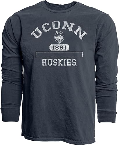 Connecticut Huskies NCAA Officially Licensed Long Sleeve T-Shirt Team Color Dyed Ringspun, X-Large