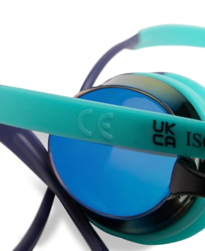 Image of ARENA Tracks Unisex Adult Essential Racing Swim Goggles for Competitive Swimmers Men and Women FINA-Approved Anti-Fog Coated Mirror Lens, Turquoise /Future Dusk /Water