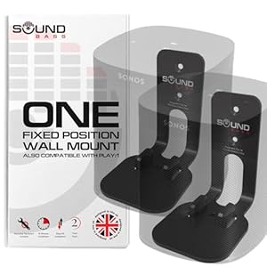 Sound Bass ONE, ONE Gen 2, ONE SL & Play:1 Wall Mount Bracket, Twin Pack [2pcs], Black, Compatible with Sonos ONE, ONE Gen 2, ONE SL & PLAY1 Speaker