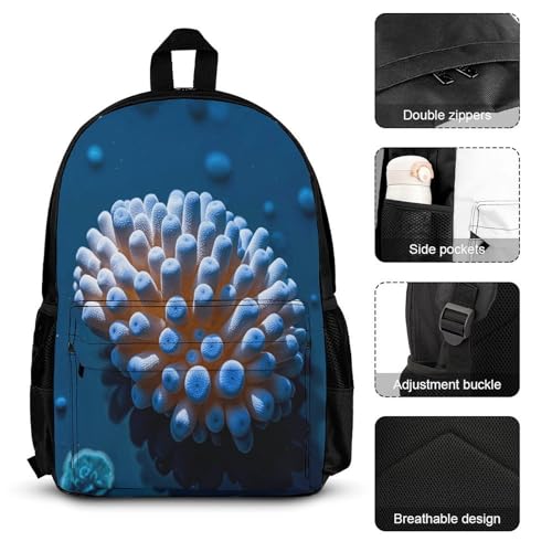 3-in-1 Backpack Combination Set Nautical Blue Coral Print 3Pcs Backpack Sets Travel Daypack with Lunch Bag And Cosmetic Bag3