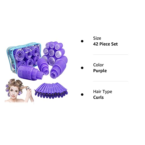 Aioiki Hair Roller Set, 30 Pack 3 Sizes Hair Curlers Rollers For Medium Long Hair, Self Grip Hair Rollers, Diy Velcr Curlers (6Xlarge+6X Medium+6X Small+12X Clips,Travel Bag Packag)(30Pcs Purple Set) #TOP6