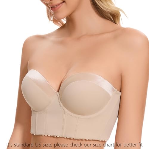 SEA BBOT Women Anti-Slip Strapless Bra Longline Padded Push Up Bra2