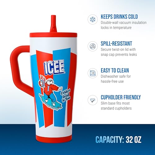 Image of Ice Shaker 32 oz Tumbler with Handle and Straw | 32oz ICEE | Cold for 30+ Hours | 2-in-1 Tumbler Shaker Bottle | Odor-Free 32 ounce Bottle for Water, Protein Shakes, Smoothies, Cocktails