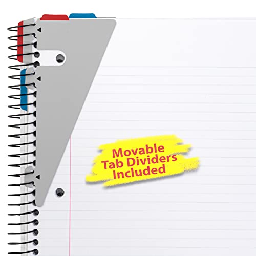 Five Star Rich Spiral Notebooks College Ruled With Moveable Tabbed Dividers - 1 Subject - 170 Sheets - 11" X 8-1/2" - Black, White, Gray - 3 Pack #TOP4