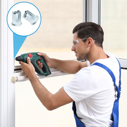 120 Stück Nietmuttern Sortiment, Nietmuttern M6, Blindnietmuttern Set, Einnietmuttern für Nietmutternzange, Flachkopf Einziehmuttern, Gewindehülsen Gewindenieten Hülsenmutter für Metallplatten Rohre