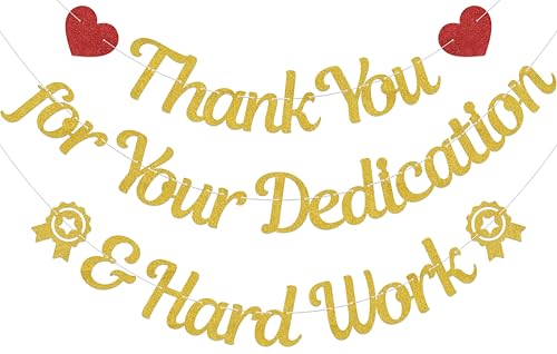 Hzbcxs Thank You for Your Dedication & Hard Work Banner Employee Appreciation Decorations Teacher Employee Staff Doctors Nurse Poaster Volunteer Appreciation Party Decor Supplies Gold