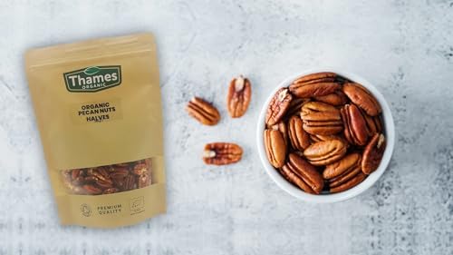 Organic Pecan Nuts - Halves, Shelled Pecans - No Additives or Preservatives - Vegan, GMO-Free, Certified Organic - Delicious and Nutritious Snack - Perfect for Baking and Cooking - Thames Organic 500g