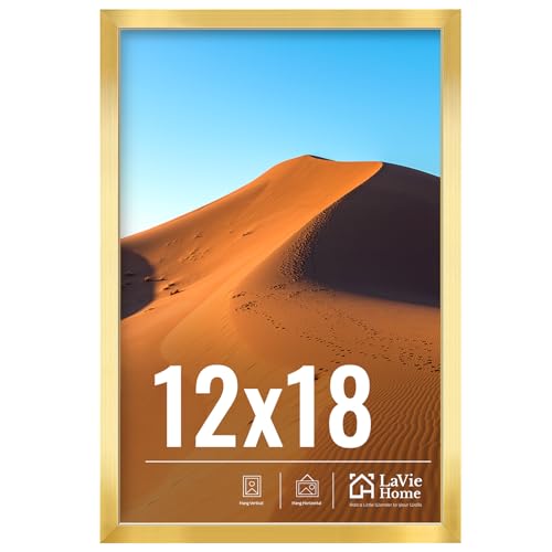 LaVie Home 12x18 Picture Frame for Wall Display, 12x18 Gold Picture Frame with HD Plexiglas, 12 x 18 Matted Frame 1 Pack, Display Frame for Vertical or Horizontal, Classic Collection