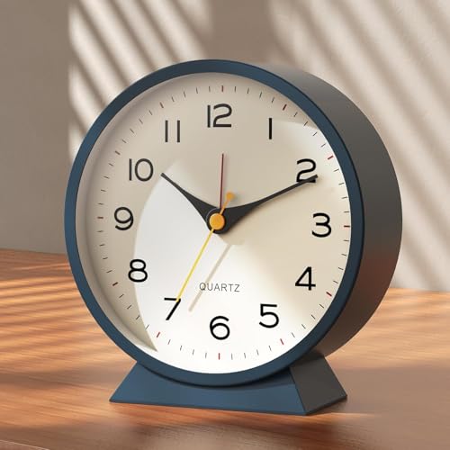 Image of JASIFS 4.5 inch Analog Alarm Clock, Retro Desk Clock Battery Operated,Slient Metal Table Clock with Light for Living Room Decor,Bedroom,Bedside (Navy Blue)