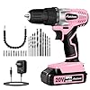 AVID POWER 20V Cordless Drill Set for Home DIY & Beginner Projects - Lightweight Power Drill with Battery Charger & 22 Bits, Variable Speed, 3/8" Keyless Chuck, Ideal for Furniture Assembly (Pink)