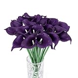 Houda Calla Lily Bridal Wedding Artificial Fake Flowers Party Decor Bouquet PU Real Touch Flower 10PCS (Dark Purple 10pcs)