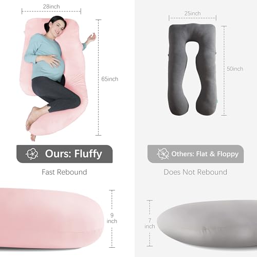 Image of MOON PARK Pregnancy Pillows for Sleeping - U Shaped Full Body Maternity Pillow with Removable Cover - Support for Back, Legs, Belly, HIPS - 65 Inch - Pink