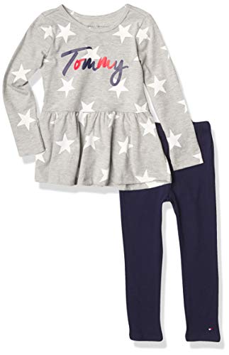Tommy Hilfiger Baby Girls' 2 Pieces Leggings Set, Gray/Navy, 12M
