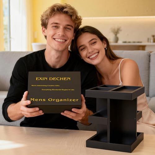 EXIN DECHEN Cologne Organizer for Men,Birthday Gifts for Men,Wooden Black - 1