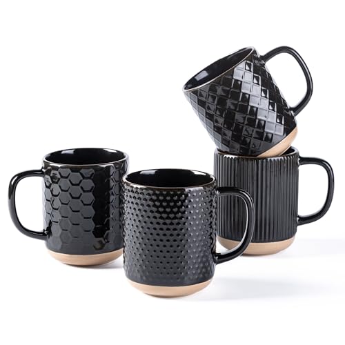 Comparison: Best Stoneware Coffee Set 10 GBHOME Large Coffee Mugs Set of 4, 16oz Handmade Stoneware Coffee Mugs Set with Large Handle for Cappuccino/Latte/Tea/Hot Cocoa, Dishwasher & Microwave Safe, Black