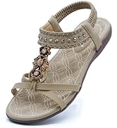 HAJINK Women Sandals Comfortable Bohemian Flats Walking Strap Elastic Slip On Casual Beach Sandal...