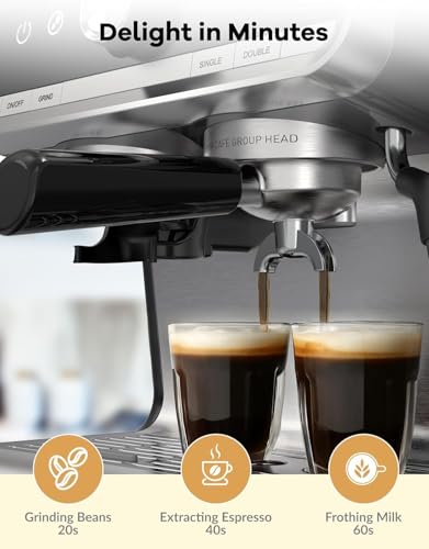 Image of Takywep Professional Espresso Machine, 20 Bar, with Grinder and Milk Frother, Removable 95 oz Water Tank for Latte and Cappuccinos, Stainless Steel Coffee Maker for Use