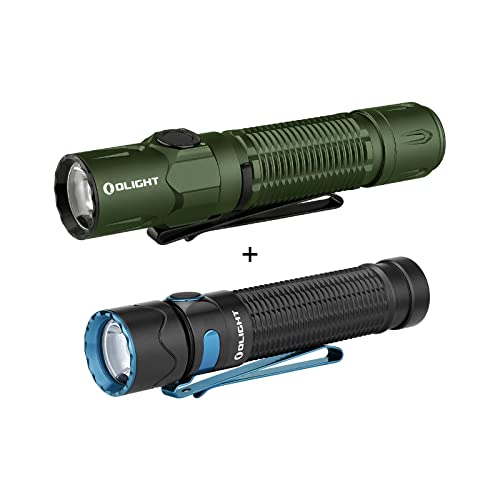 OLIGHT Warrior 3S 2300 Lumens Rechargeable Tactical Flashlight OD Green with Warrior Mini2 1750 Lumens Rechargeable Tactical Flashlight