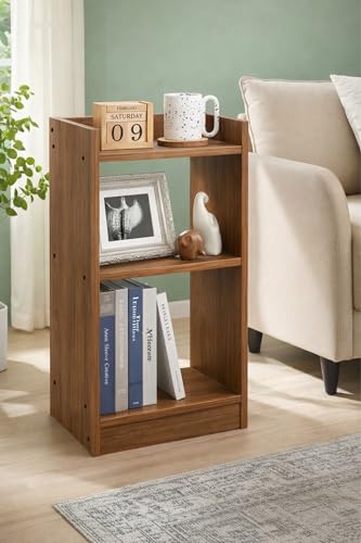 Image of Enigmatic Woodworks Wooden Open Bookshelf Multipurpose for Home Rack Showcase Organizer for Living Room I Study Room I 3-Tier I Finish-Suede DIY(Walnut) 33 * 24 * 61cm
