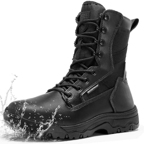 FREE SOLDIER Men's Work Tactical Boots 8 Inches Lightweight Combat Boots Durable Suede Leather Military Boot Desert Boot(Waterproof Black 7.5)