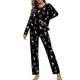 XULEN Women's Pajama Set Soft Flamingo Printed Sleepwear 2 Piece Comfy Pjs Lounge Sets Black M