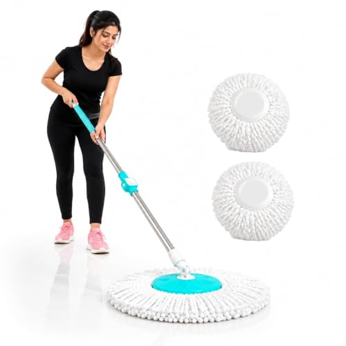 Image of Ultra Spin Mop Set | Adjustable Mop Rod for Floor Cleaning | Stainless Steel Handle & Total 2 Microfiber Refills ,Easy to fit &use for All Types of Mops - ( C-Green )