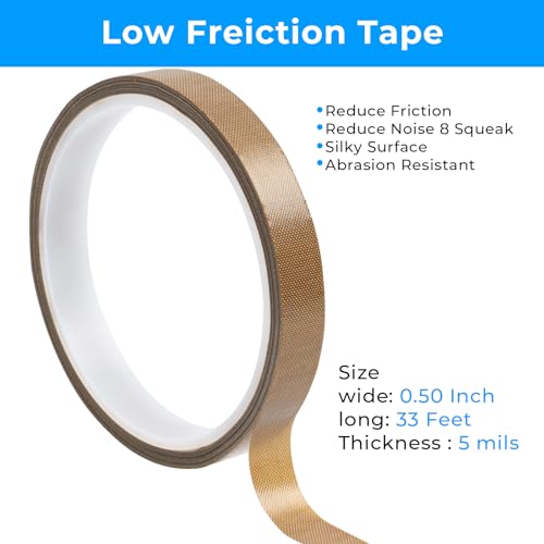 Image of Low Friction Tape,1 /2 inch x 33 Ft,Drawer Slide Tape,Curtain Glide Tape,Drawer Glide Tape,Squeak Resistant,Abrasion Resistance,Surface Protection for Wood,Cabinet (Brown