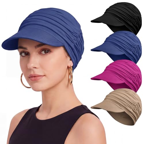 Image of 6 Pcs Chemo Cancer Hat for Women Breathable Bamboo Newsboy Baseball Cap Soft Headwear for Cancer Patient Hair Loss