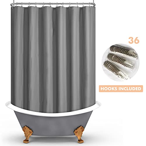 Image of Mrs Awesome Grey Clawfoot Tub Shower Curtain or Liner with 12 Magnets - Free 36 Hooks Included, Waterproof PEVA, 180 inch x 70 inch, Dark Gray