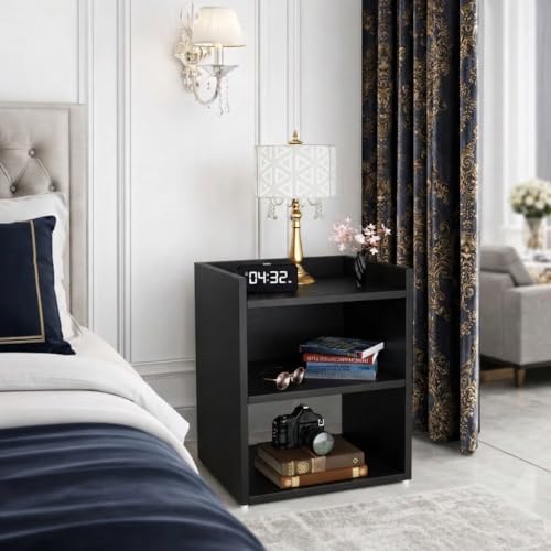 Image of SPYDER CRAFT 2 Tier Engineered Wood Bedside Table for Bedroom|Wooden Modern Side Tables for Bedroom|Side Table for Bed Room|Corner Table for Bed Room (Finish Color -Black, DIY(Do-It-Yourself))