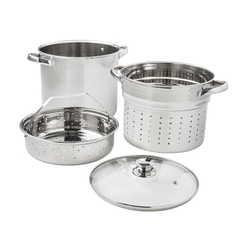 8 Quart Stainless Steel Pasta Pot Set, 4-Pc Induction Multipurpose Cooker