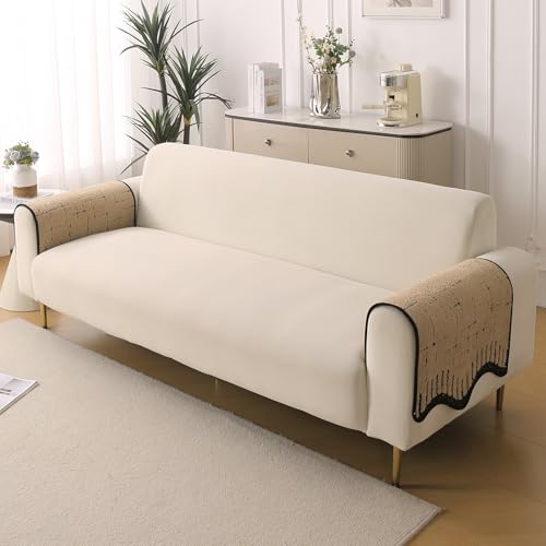 Image of HOKIPO Premium Supple Soft Wavy Anti-Slip Armrest Cover for Sofa, 1 Pair, Brown (AR-5971-BRN*2)