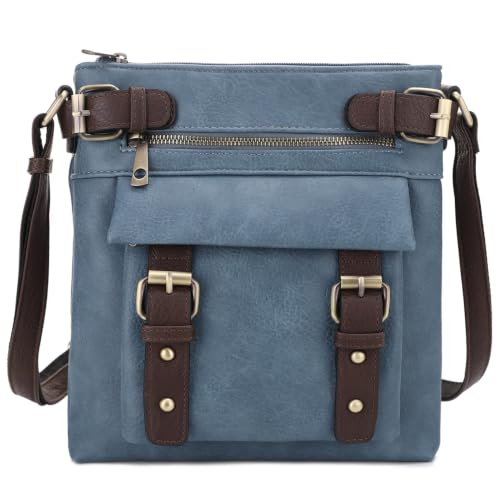 JESSIE & JAMES 2 Toned Belt Concealed Carry Crossbody Bag Shoulder Purses For Women with Lock and Key | Slate Blue