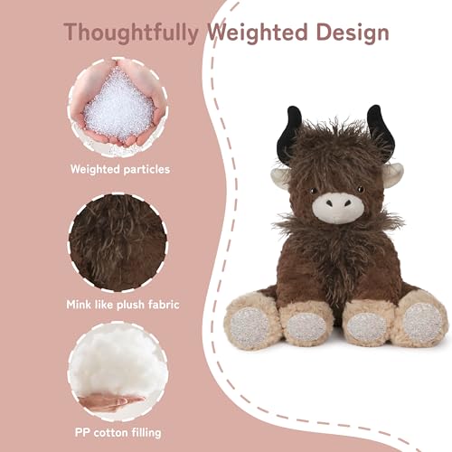 Image of Niuniu Daddy Highland Cow Weighted Stuffed Animals, Plush Pillow for Kids | 20 in 3.3 lbs, Heavy sensory lap pad, lying body pillow for sleeping, machine wash, huggable gift for kids and adults