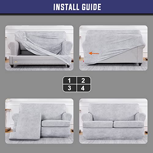 Amazecov 2 Pieces Stretch Foil Printed Chair Slipcover Specially Designed For T Cushion Armchair Slipcovers With 1 Individually T Cushion Shape Covers ,White #TOP6