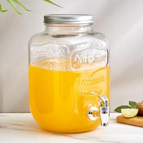 Image of 4 litres Mason Glass Beverage Dispenser | Airtight Lid, Wide Mouth, Leak-Proof Spigot | Perfect for Detox Water, Infusions, Parties & Events