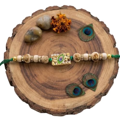 Image of Original Tulsi Rakhi for Brother | Handmade Natural Tulsi Beads Rakhi | Sacred Raksha Bandhan Rakhis for Boys | Traditional Spiritual Rakhi Gift
