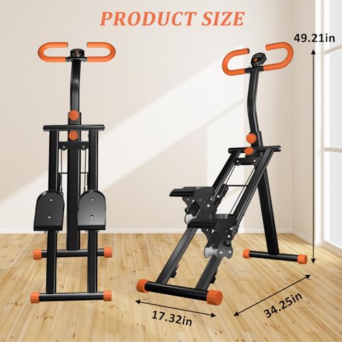Stair Stepper for Home Use,Stair Climber Foldable, Portable Vertical Climber Machine with Adjustable Handle,Large Pedal,Exercise Machine for Cardio &Body Workout,Orange + round handle - Image 2