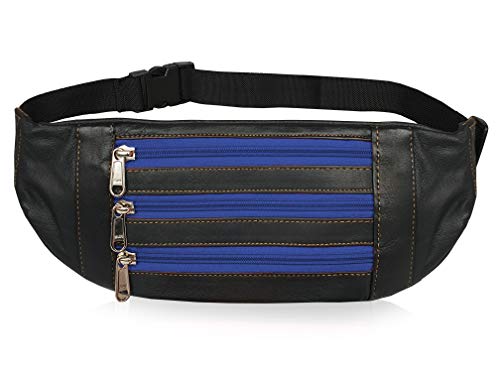 Roamlite Real Leather Flat Bumbags - Money Belt 4 Zipped Pockets - Slim Waist Pouch Festivals, Holidays & Travelling, Bum Bag can be Worn Under Clothes XL XXL Extender Available