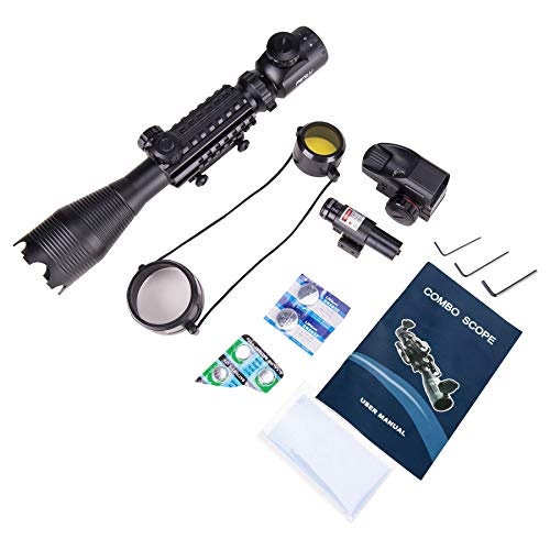 Pinty 3 In 1 Scope Combo 4-16X50Eg Illuminated Rangefinder Rifle Scope + 4 Reticle Red&Green Reflex Sight + Red Dot Laser #TOP2