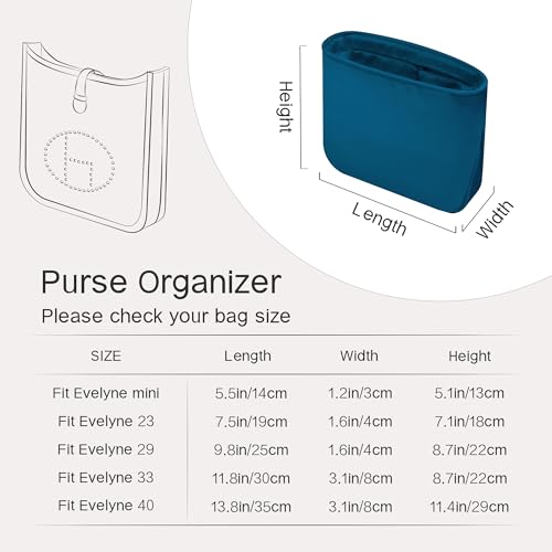 Image of Fits for Evelyne Bag Insert Organizer For Hermes(23,Blue jean) | Premium Silk Material,Smooth Touch,Lightweight,zipper,protect from scratches & stains,multiple pockets,keychain,waterproof