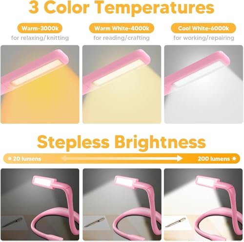 Image of Back to School Gifts Reading Light: 3 Colors Rectangular Floodlight & Round Spotlight Neck Light for Reading Knitting Crochet, Book Light College Dorm Room Essentials Book Lovers Gifts for Teen Girls
