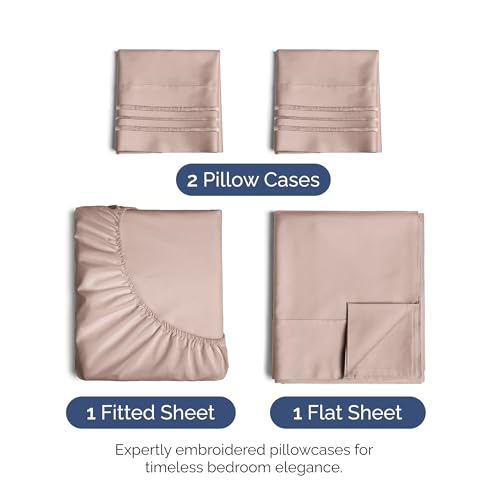 Image of King Size 4 Piece Sheet Set - Ultra Soft & Cooling Bed Sheets - Dusty Pink | Fits 8 Inch to 16 inch Mattress, Wrinkle Free & Fade Resistant with Deep Pockets, Breathable, Comfy Hotel Luxury Bedding