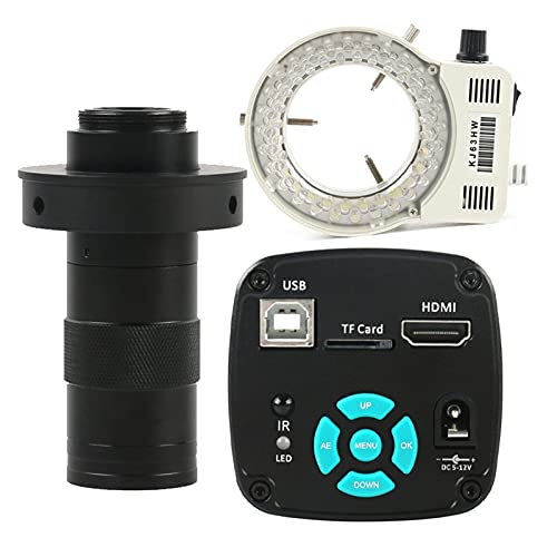 Microscope 4K 1080P 48MP Video Lab USB Microscope Camera C Mount LED Light for Phone Repair 100X 130X 180X 200X 300X 500X Zoom(with 130X Lens Light)