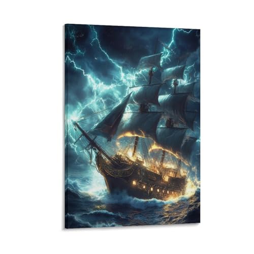 Peinture sur toile bateau à voile décorative pour habiller les murs sombres d'un long couloir