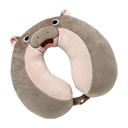 Almohada cervical de viaje con forma de hipopótamo, soporte portátil para el cuello para aviones, trenes y coches, cómodo reposacabezas para niños y adultos, accesorio de viaje suave y ligero