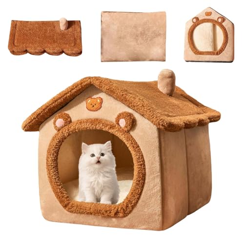 Cuccia Per Gatti Da Interno - Cuccia Lavabile, Tessuto Di Peluche Rimovibile, Fondo Antiscivolo E Impermeabile, Rifugio Invernale Chiuso Per Piccoli Animali, Per Gatti/cani Di Piccola Taglia