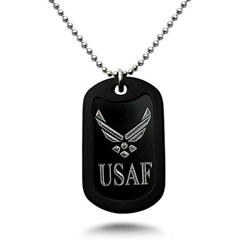 Kriskate & Co. U.S. Air Force Logo and Psalm Prayer Engraved Aluminum Dog Tag Necklace 24 Inches Made in USA