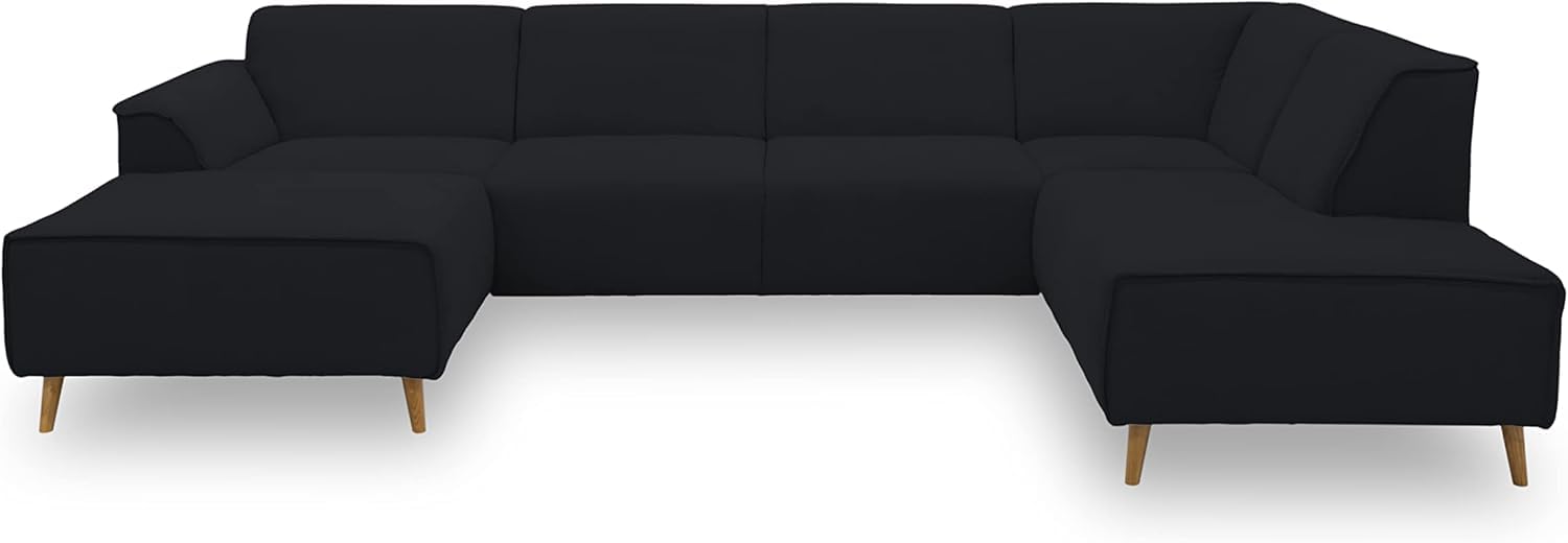 DOMO. collection Wohnlandschaft Jules FK, skandinavisches Sofa mit Federkern, Couch in U-Form mit Holzfüßen, 333 x 191 x 81 cm (BxTxH), Longchair rechts, schwarz